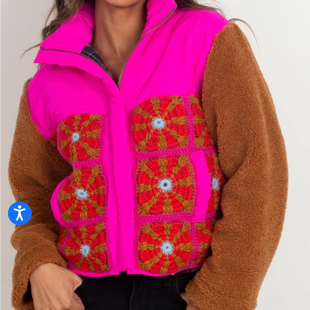TACH Pink and Brown Jacket with Crochet Detail